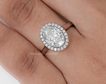 0.50 To 3.00 CT Oval Cut Lab Diamond Halo Ring / EF-VS Diamond Engagement Ring / Hand Made Diamond Bridesmaid Ring / Bridal Gift For Her