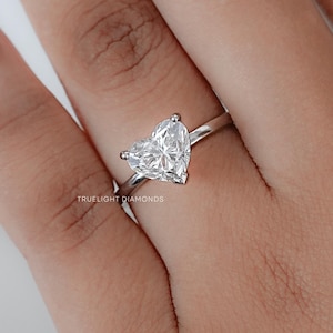 Heart Cut Lab Diamond Solitaire Engagement Ring / 0.50 To 3.00 CT Hand Made Diamond Customized Ring / Conflict Free Diamond Anniversary Ring