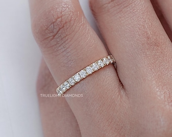 Round Cut Lab Diamond Bridal Band / Prong Set Man Made Diamond Wedding Band / 14K Solid Gold CVD Diamond Full Eternity Band /Bridesmaid Gift
