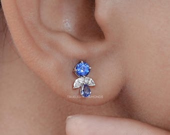 Pear Cut Lab Gemstone Cluster Earrings / Marquise Lab Diamond Stud Earrings / EF-VS Diamond Bridal Earrings / Diamond Earrings For Women