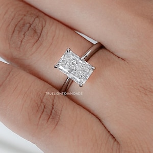 0.50 To 3.00 CT Radiant Cut Lab Diamond Engagement Ring / EF-VS Diamond Solitaire Ring / Hand Made Diamond Ring For Wedding Gift For Bride