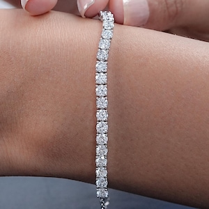 Round Cut CVD Diamond Chain Bracelet / 10K Solid Gold Diamond Bracelet / EF-VS Lab Diamond Wedding Bracelet / Everyday Wear Bracelet For Her