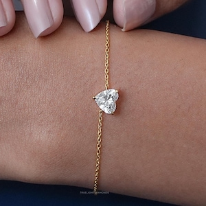 0.50 To 3.00 CT Heart Shape Lab Diamond Bracelet / 10K Yellow Gold Solitaire Adjustable Bracelet For Love / Anniversary Gift For Wife