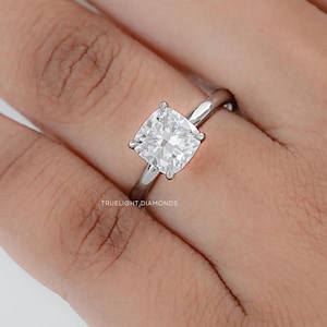 Cushion Cut Lab Diamond Engagement Ring / 0.50 To 3.00 CT Hand Made Diamond Solitaire Ring / Conflict Free Diamond Personalized Ring