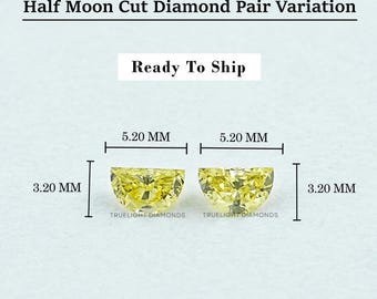 Yellow Half Moon Cut Loose Diamond Matching Pair For Three Stone Ring / Lab Grown Diamond For Personalized Jewelry Making / Ready To Ship
