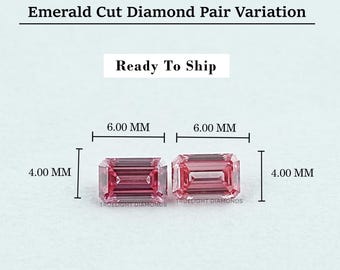 Pink Emerald Cut Lab Loose Diamond For Custom Gift / 6.00*4.00 MM Lab Grown Pair Diamond For Engagement Rings / Matching Rings For Couples