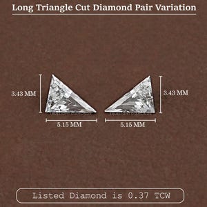Diamante sintetico a taglio triangolare lungo da 0,25 a 2,00 TCW / Coppia di diamanti sciolti abbinati per gioielli personalizzati / Diamante solitario CVD sciolto