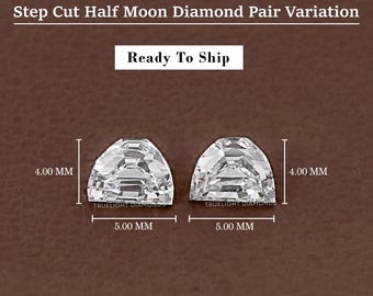 Step Cut Half Moon Matching Pair Loose Diamond / 5.00*4.00 MM CVD Diamond For For Three Stone Engagement Ring / Personalized Jewelry Gift