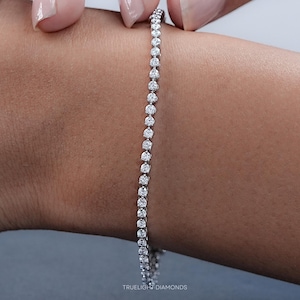 Round Shaped CVD Diamond Tennis Bracelet / Prong Set Lab Diamond Wedding Bracelet / 10K Solid Gold Diamond Bridal Bracelet / Birthday Gift