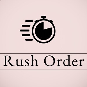 Op de afbeelding: Zwart-wit pictogram van een stopwatch met een snelheidslijn, met de tekst "Rush Order" eronder.