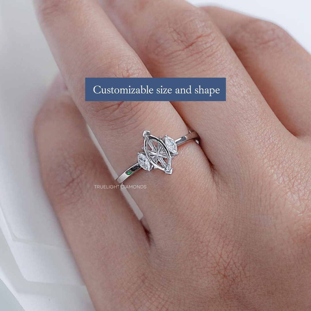 Marquise Cut Eco Friendly Diamond Blank Ring / Three Stone Lab Diamond ...