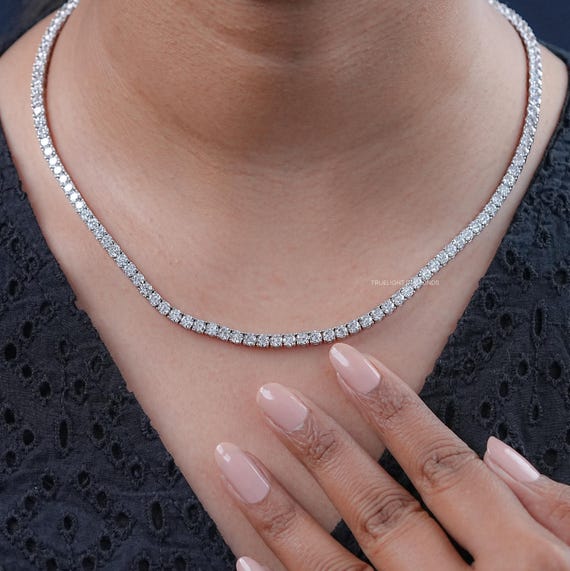 Round Cut Eco Friendly Diamond Tennis Necklace Hand Made Diamond