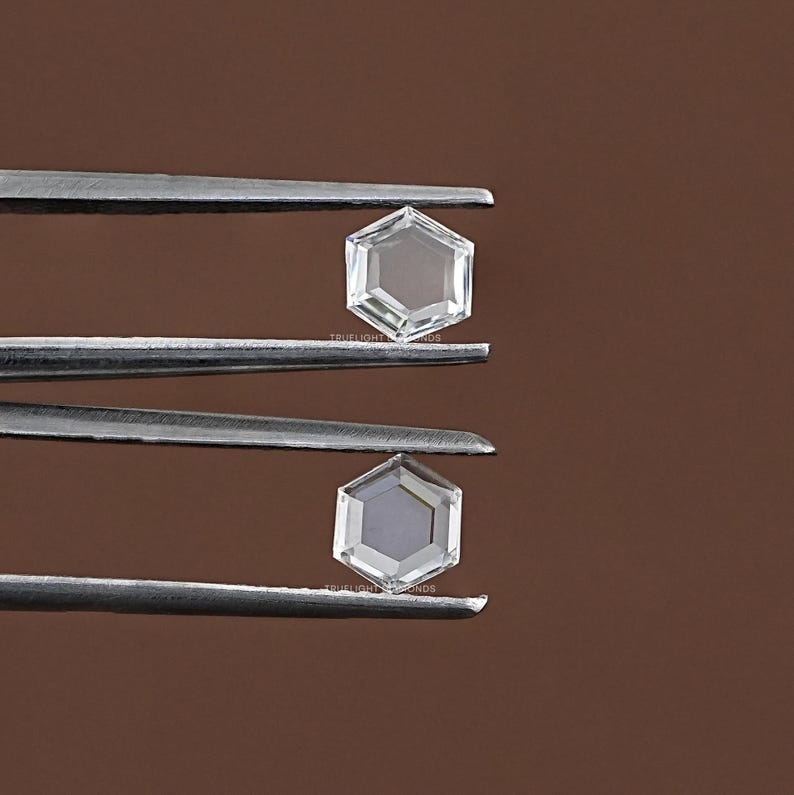 Rose Cut Hexagon Loose Lab Grown Diamond / 0.25 TCW To 2.00 TCW Lab Diamond Matching Pair For Jewelry / CVD Diamond  For Customized Jewelry