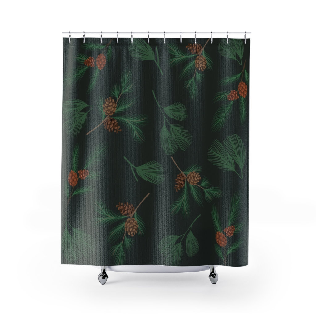 Pine cones Shower Curtain. Pine branches with cones on dark Etsy