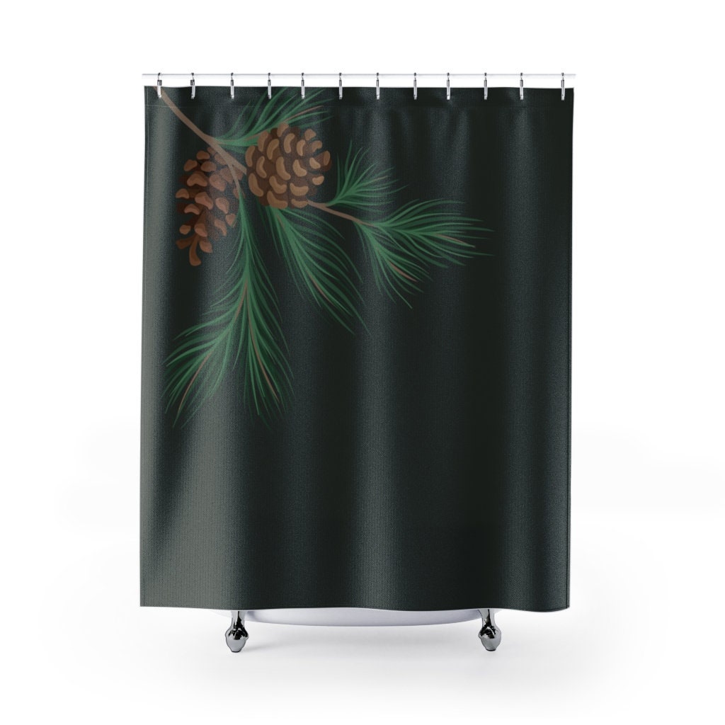 Pine branch Shower Curtain. Pinecone bath curtain. Pine trees Etsy