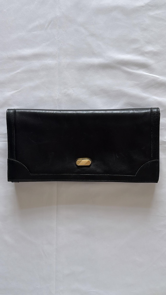 Vintage 70s 60s pochette envelope bag handbag in black soft leather /// Borsa vintage a mano busta in pelle nera