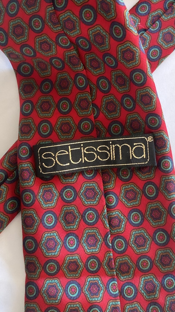 Cravate Homme SETISSIMA 100% Soie - Bleu, Motif Floral - Fabriquée En Italie - Occasion