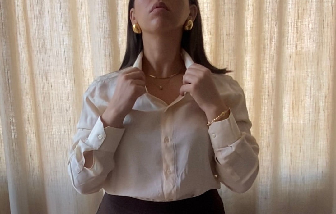 Vintage Buttercream 100% Silk Blouse Extra Long Sleeve main image 1