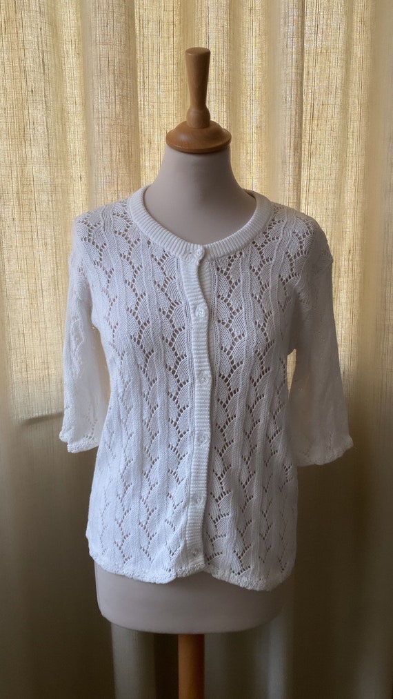 Vintage white pure cotton crochet cardigan // vint