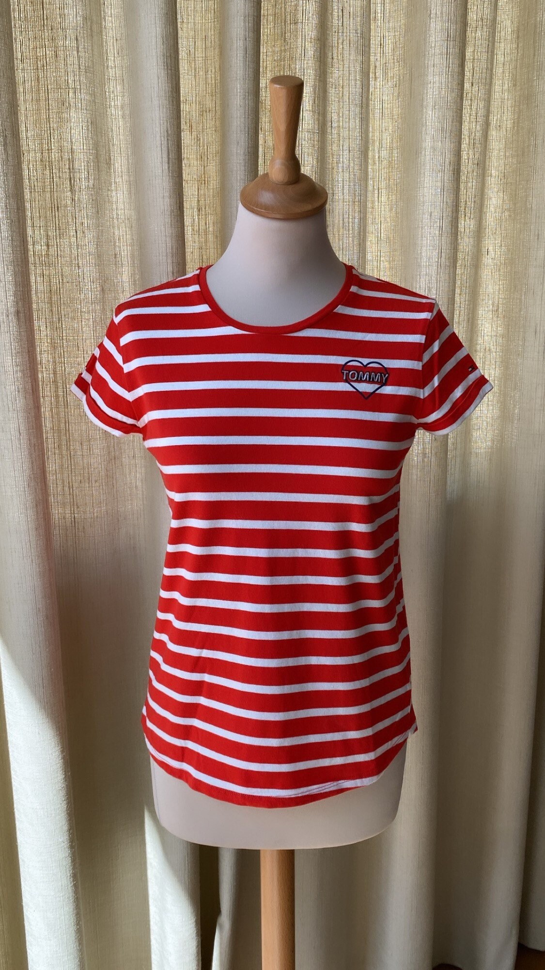 Tommy Hilfiger Red and White Striped T shirt White and Red