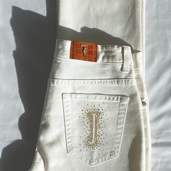 SS1 - TRUSSARDI white jeans with golden studs