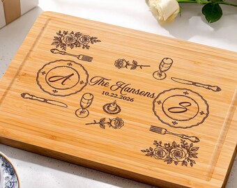 Personalized Cutting Board for Wedding, Custom Engraved Initial Anniversary Gift for Couples, Bridal Shower & Newlywed Gifts for Bride Groom