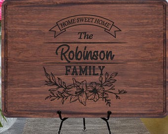 Personalized Home Sweet Home Cutting Board, Custom Family Name New Home Gift For Couple, First Home Housewarming Closing Gifts