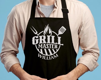 Personalized Grill Master Apron, BBQ Party Apron, Gift for Barbecue Master Dad, Apron For Men, Custom Grilling Apron, Men's Birthday Gift