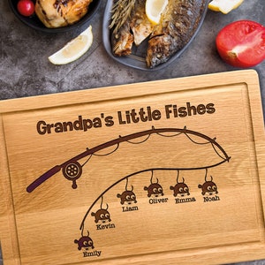 Custom Grandpa Fishing Gifts, Rodfather Board, Grandpa&#39;s Birthday Gift, Personalized Wooden Cutting Board for Grandpa, Gift from Grandkids