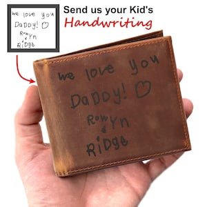 Cartera con diseño manuscrito, cartera personalizada, regalo para papá o abuelo, cartera con grabado de escritura a mano para hombres, regalo de hijos o nietos.