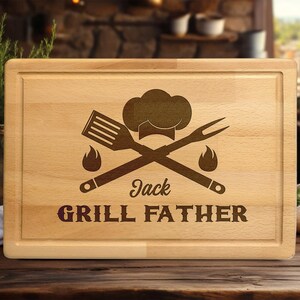 Personalized Grill Father Cutting Board, Custom BBQ Cutting Board, Father&#39;s Day Gift, Gift from Kids or Wife, Birthday or Christmas Gift