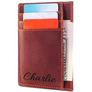 Billetera delgada personalizada, billetera de cuero para hombres, billetera delgada para mujeres, tarjetero de cuero minimalista, tarjetero de identificación, billetera pequeña, billetera personalizada