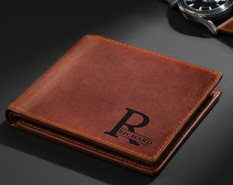 Personalized Monogramed Leather Wallet for Men, Custom Name Engraved Men's Wallet, Father's Day Gift For Him, Husband, Boyfriend, Father,Dad