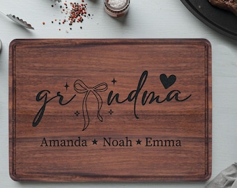 Personalized Grandma Cutting Board with Grandkids Names, Custom Mother's Day Gift for Mom Nana Gigi, Kitchen Decor