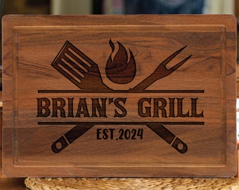 Custom Grilling Gift for Fathers Day, Grill Party Gift for Men, Personalized Cutting Board Father Gift from Daughter Son, Birthday Gift Dad