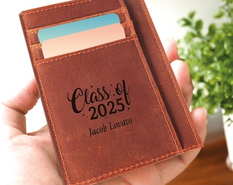 College Graduation Gift for Him - Personalized Men's Leather Wallet - Personalized Gift for Him friends, Slim leather wallet for him