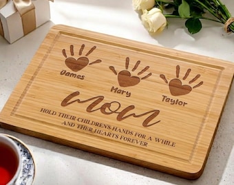 Personalized Mom Handprint Cutting Board, Custom Engraved Charcuterie Board,  Mom Christmas Gift, Mother's Day Gift for Mama Grandma Nana
