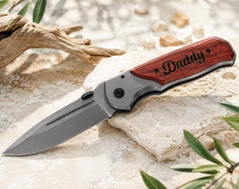 Personalized Dad Pocket Knife, Fathers Day Gift for Dad Grandpa, Custom Name Engraved Wood Handle  Folding Pocket Knife, Gift from Daughter