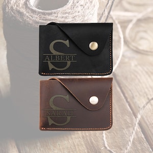 Mini billetera de bolsillo personalizada para hombres y mujeres, tarjetero, billetera minimalista hecha a mano, billetera de cuero de regalo para él y ella, tarjetero