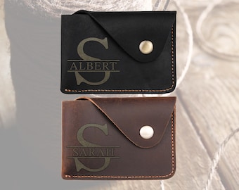 Personalized Mini Pocket Wallet for Men Women, Card Holder, Handmade Minimalist Wallet, Leather Wallet Gift for Him Her, Credit Card Holder