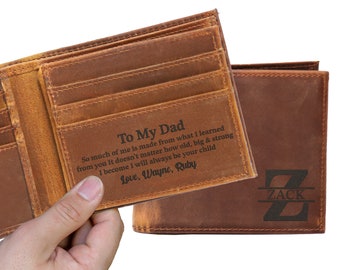 Personalized Men Christmas Gift, Wallet for Men, Custom Engraved Leather Wallet, Birthday Gift for Husband, Dad, Grandpa from Daughter, Son