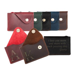 Tarjetero de cuero personalizado, tarjetero con monograma, billetera de cuero minimalista para hombres y mujeres, mini billetera de bolsillo, tarjetero de presentación