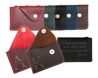 Tarjetero de cuero personalizado, tarjetero con monograma, billetera de cuero minimalista para hombres y mujeres, mini billetera de bolsillo, tarjetero de presentación