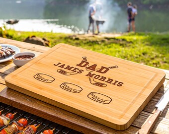 Custom Ice Hockey Dad Cutting Board, Personalized BBQ Gifts for Dad with Kids Names, Father's Day Gifts for Dad Grandpa, Gift from Daughter