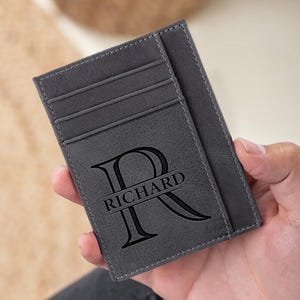 Billetera delgada personalizada para hombres y mujeres, mini billetera grabada, tarjetero, tarjetero, billetera con monograma personalizado, regalo para él y para ella