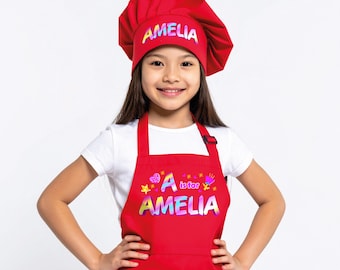 Personalized Kids Apron, Custom Name Initial Apron for Children, Birthday Gift for Daughter Boy, Little Chef Birthday Present