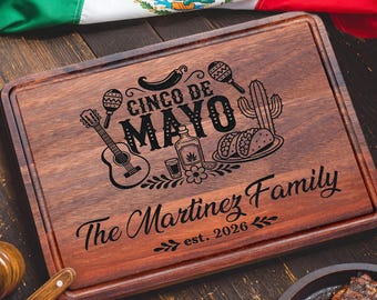 Personalized Cinco De Mayo Cutting Board, Custom Name Engraved Fiesta Board, Mexican Family, Taco Bar Decor, Housewarming Gift