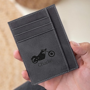 Cartera fina de cuero personalizada 2025 para graduación, regalo para un amigo, tarjetero de cuero personalizado, regalo para esposo o papá, cartera minimalista.