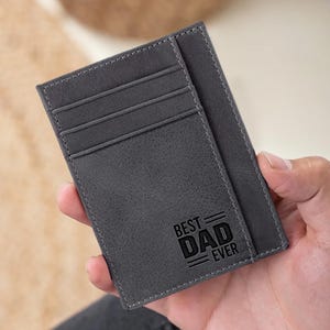 Cartera de cuero personalizada, cartera minimalista, carteras finas de cuero para hombre, cartera grabada personalizada, cartera de regalo para él, regalo para el Día del Padre