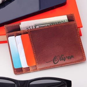 Billetera personalizada grabada para hombres, billetera delgada minimalista personalizada, regalos de cumpleaños para él, regalo para novio, regalo para esposo, billetera para hombres